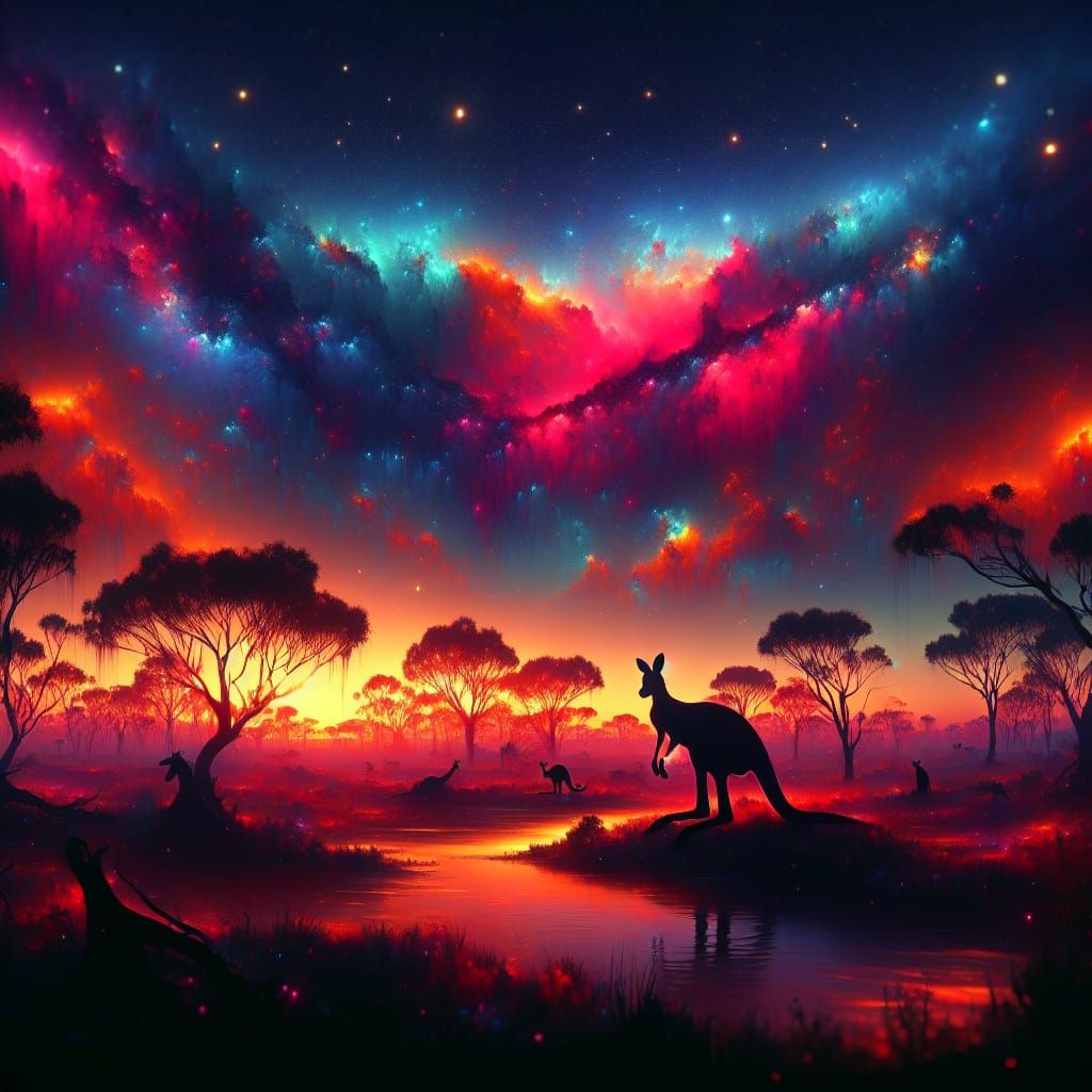 Australian Outback Sunset with Kangaroo Silhouette