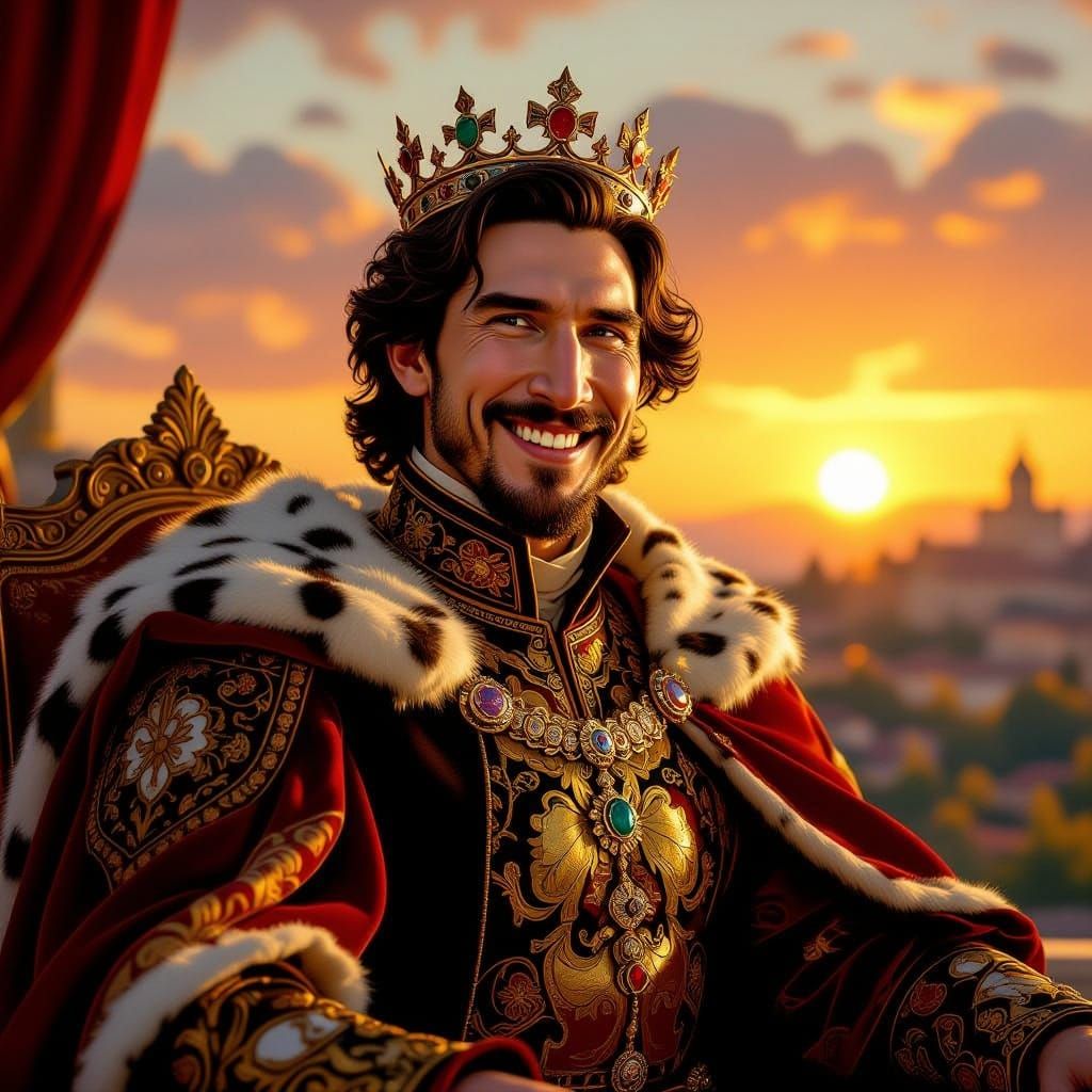 Adam Driver as a Joyful King in Renaissance Portrait Style