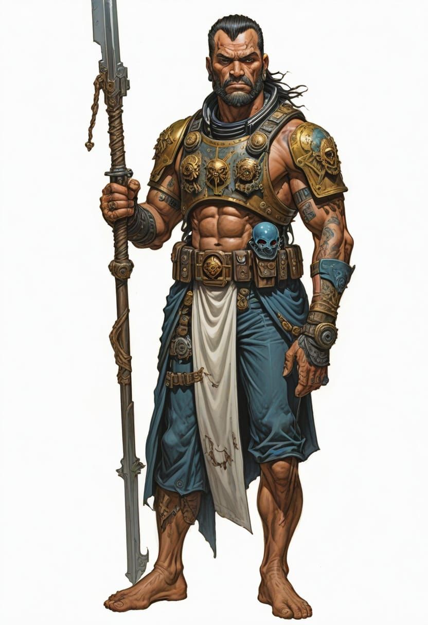 Tattooed Space Marine in Fantasy Art Style