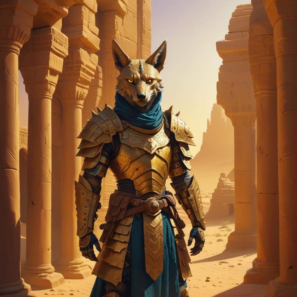Armored Jackal Guarding Mystical Desert Temple