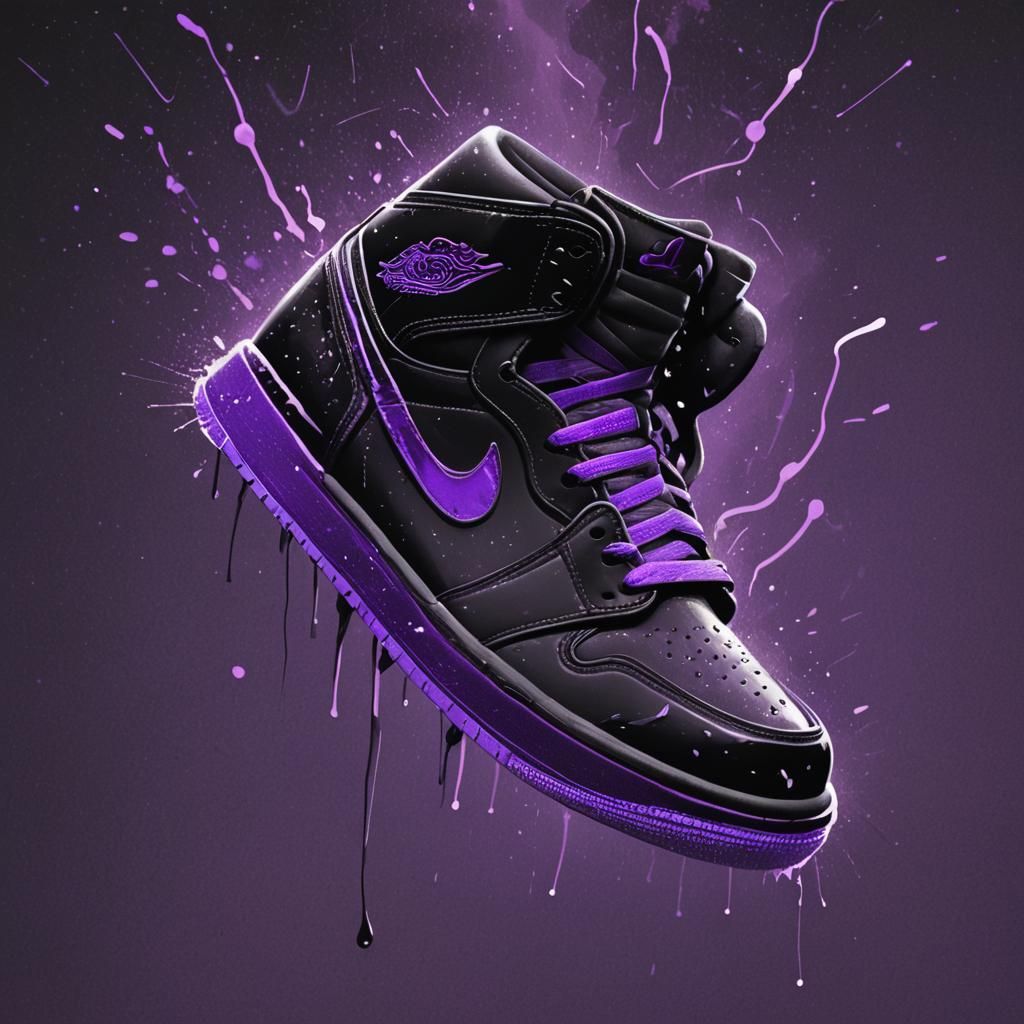 Nike Air Jordan One Black with Neon Purple Logo