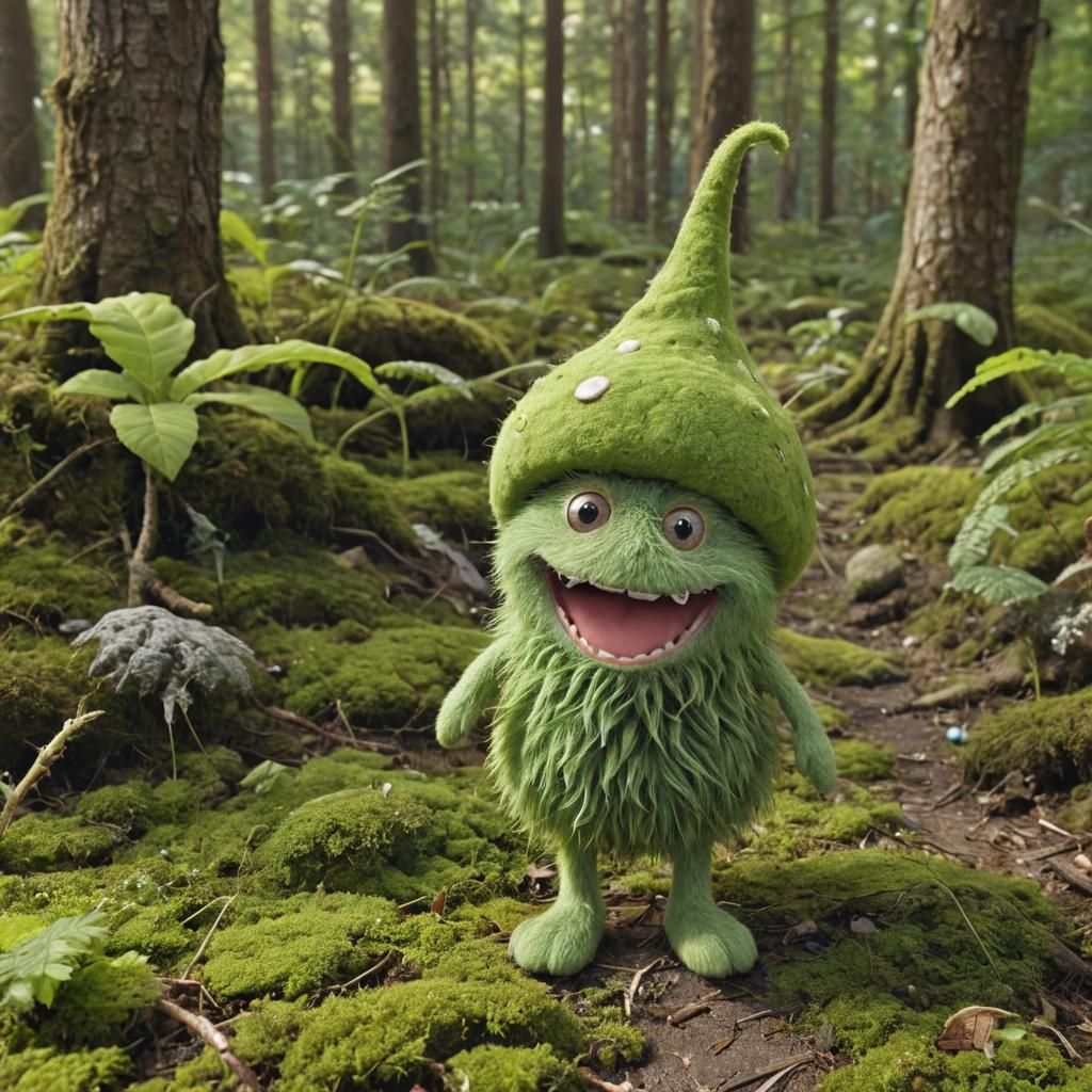 Whimsical Green Creature in a Sunny Forest, Alcohol Ink Pain...