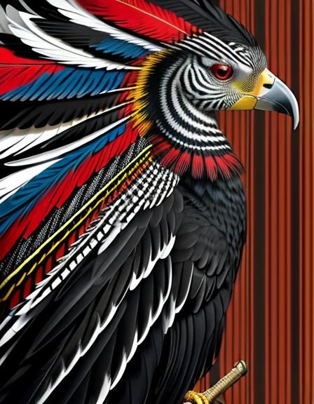 Exotic Plaid Bird in Highland Forest, Fantasy Art