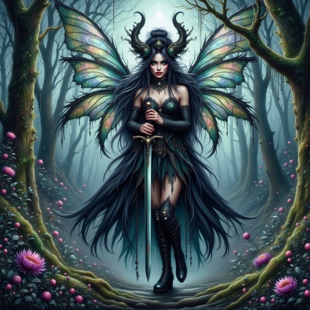 Gothic Elf Goddess in Dark Fantasy Battle