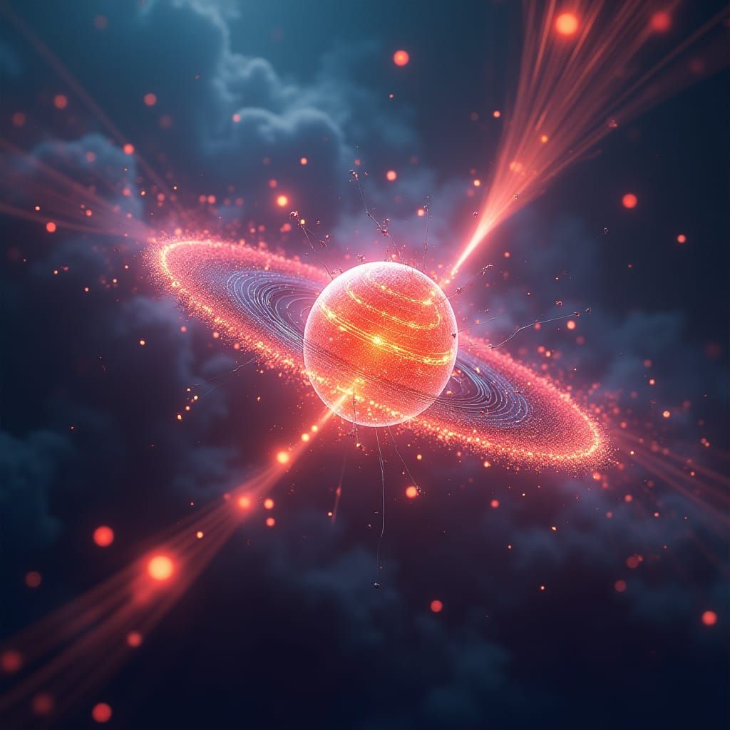 Atom Emitting Energy in Iridescent Colors