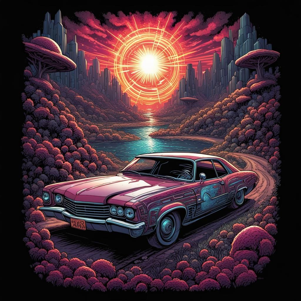 Psychedelic Car Contest in Comic Book Art Style