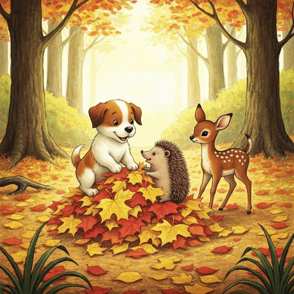 Cute Animals Play in Autumn Leaves