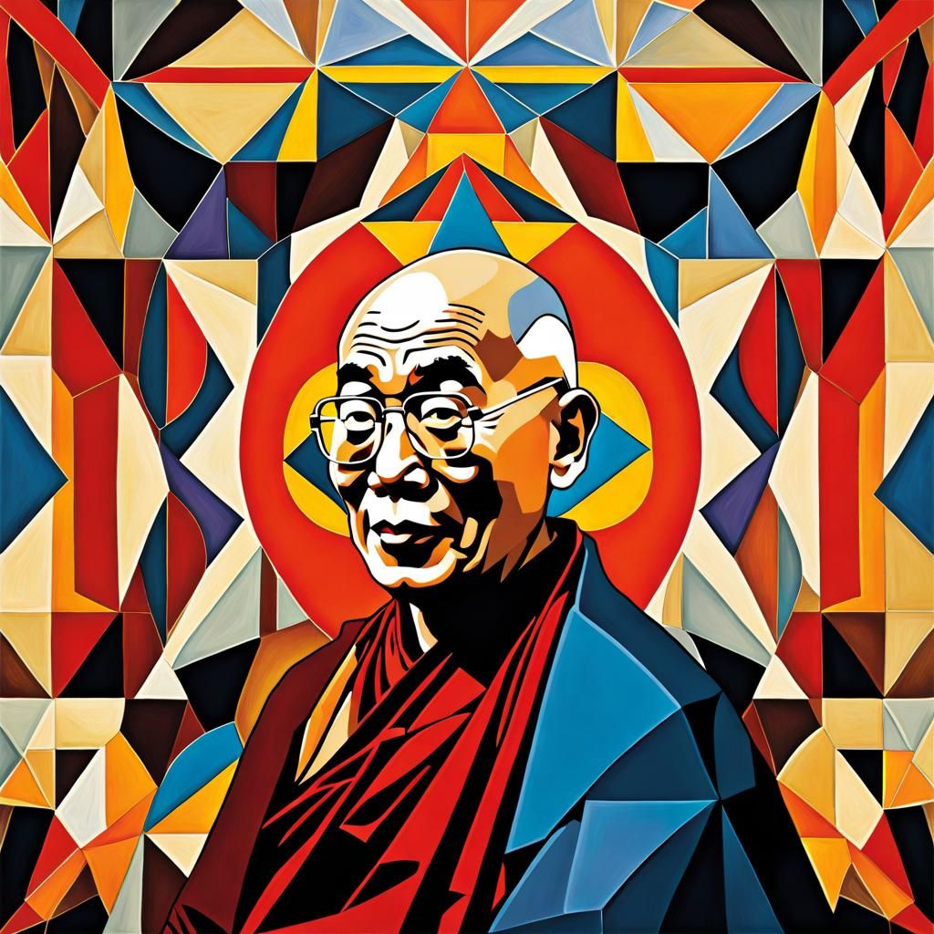 Dalai Lama in Cubist Surrealist Digital Art