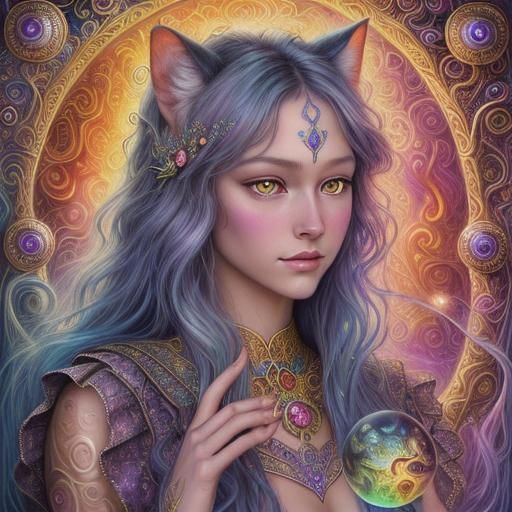 Surreal Catgirl Portrait in Fluorescent Digital Art Style