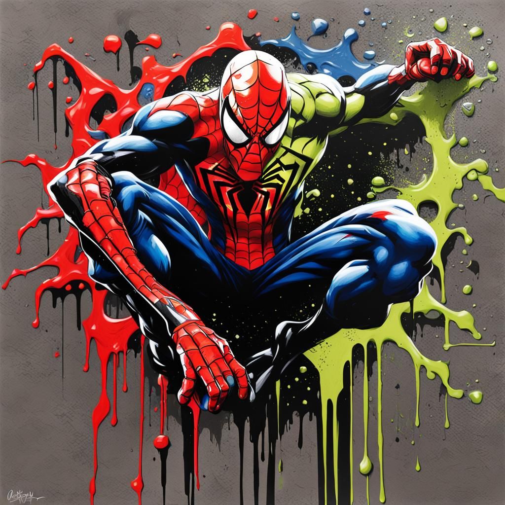 Spiderman and Venom Graffiti Splash Art