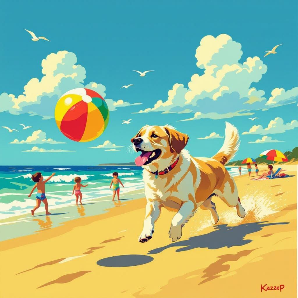 Labrador's Beach Joy: A Vibrant Abstract Art Scene