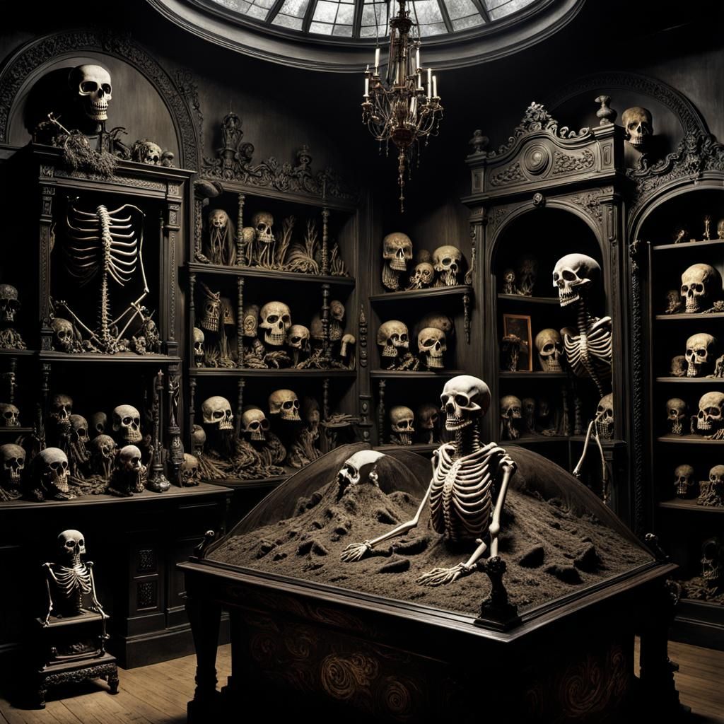 Nightmarish Victorian Occult Museum with Ghoul Skeleton