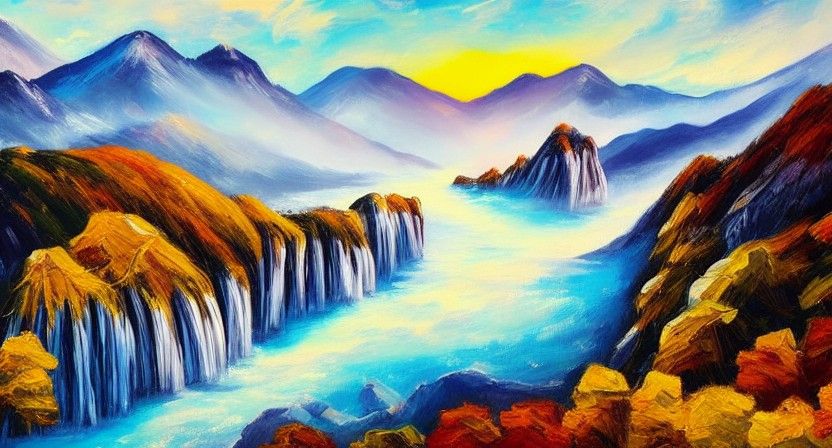 Sunrise Landscape Painting in Contemporary Style