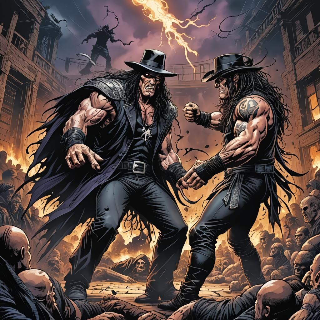 Wrestling Match in Comic Book Art Style