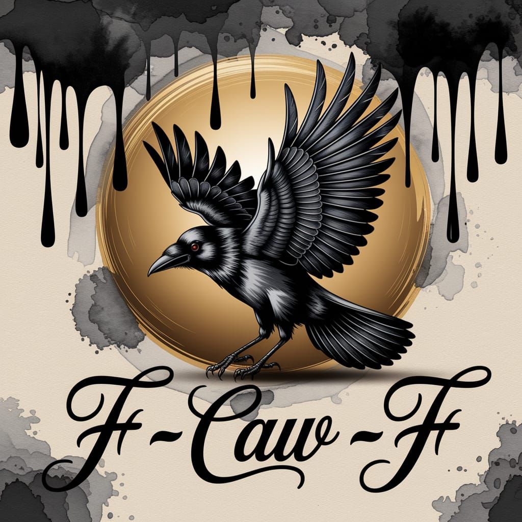 Elegant Crow in Flight, Ink Dripped Digital Art