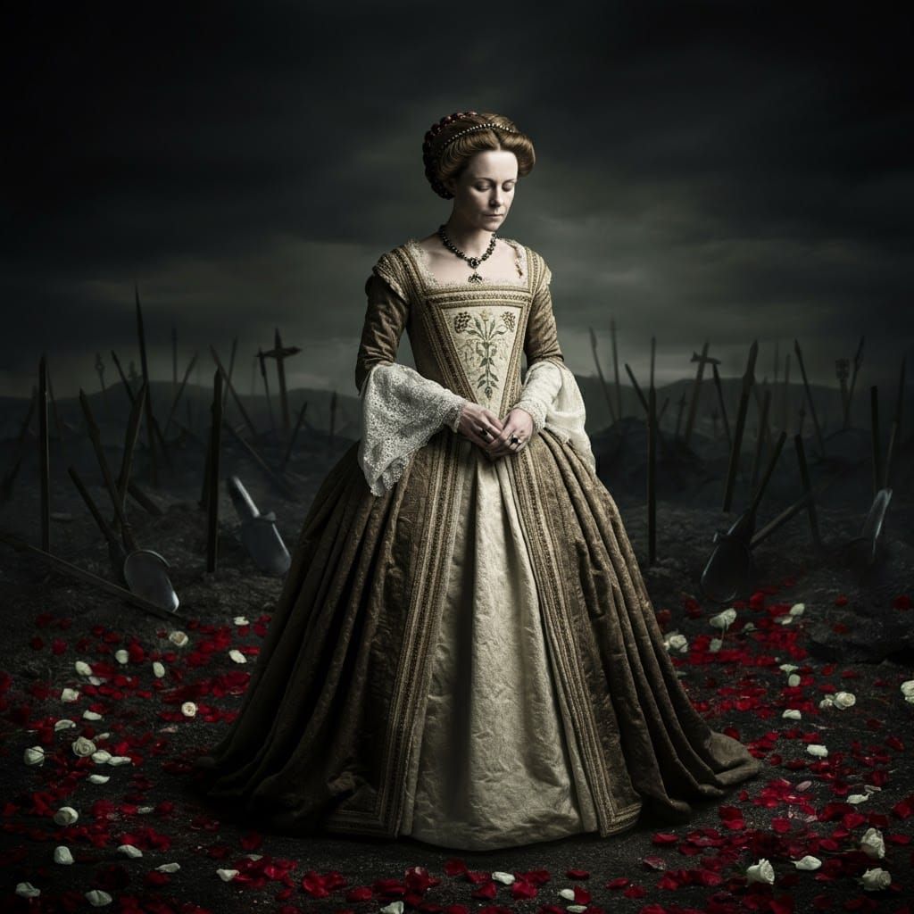 Noblewoman on Battlefield of Roses, Photorealistic Style