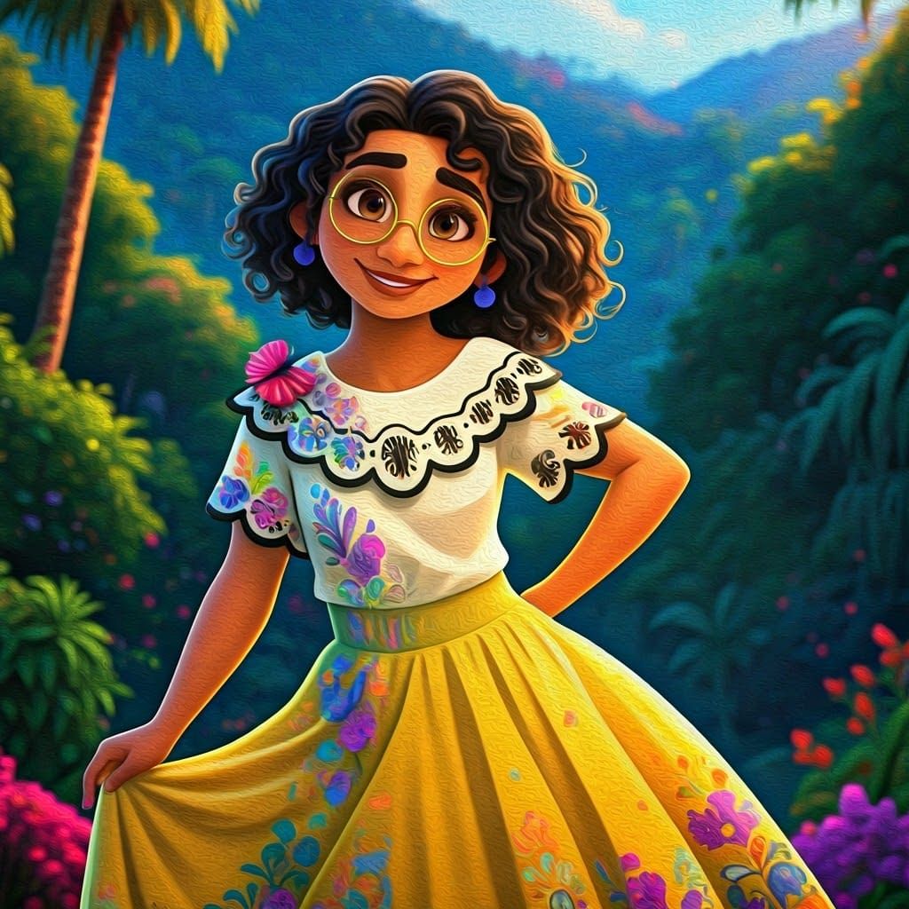 Mirabel in Vibrant Yellow Dress, Digital Oil Painting