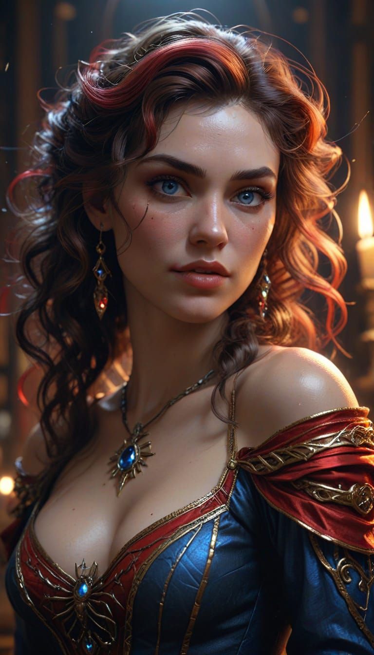 Ethereal Renaissance Spider Queen Portrait in Triadic Colors