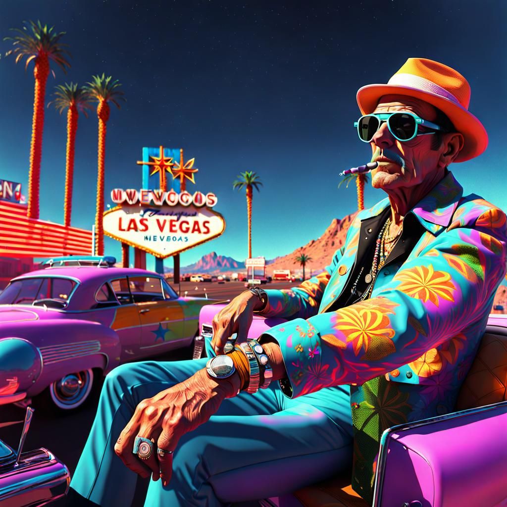 Psychedelic Las Vegas Scene in Neon Style