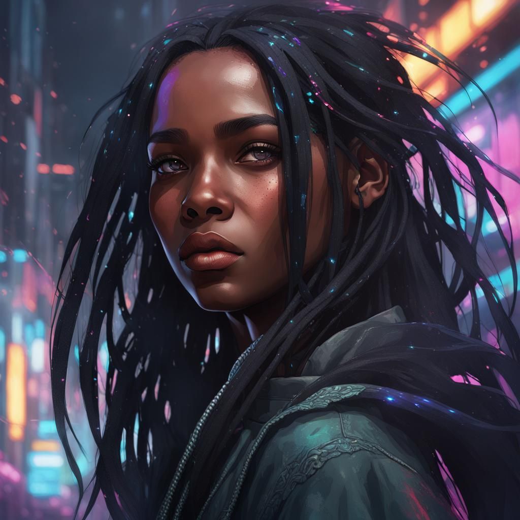 Cyberpunk Portrait of Black Teenage Girl