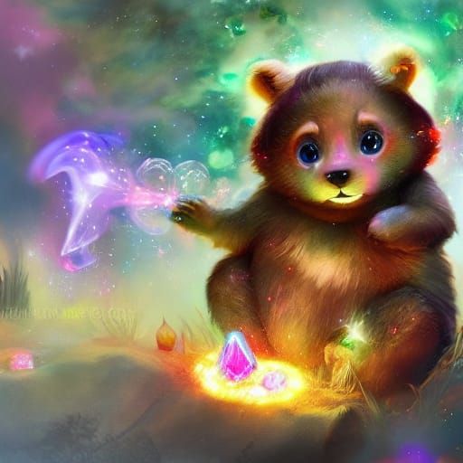 Adorable Fire Bear Cub in Crystalline Fantasy