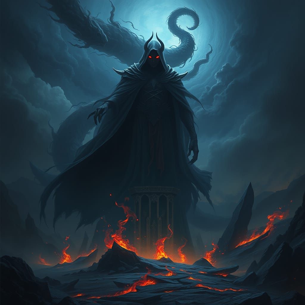 Ethereal Jinn Figure Exudes Dark Energy in Shadowy Form