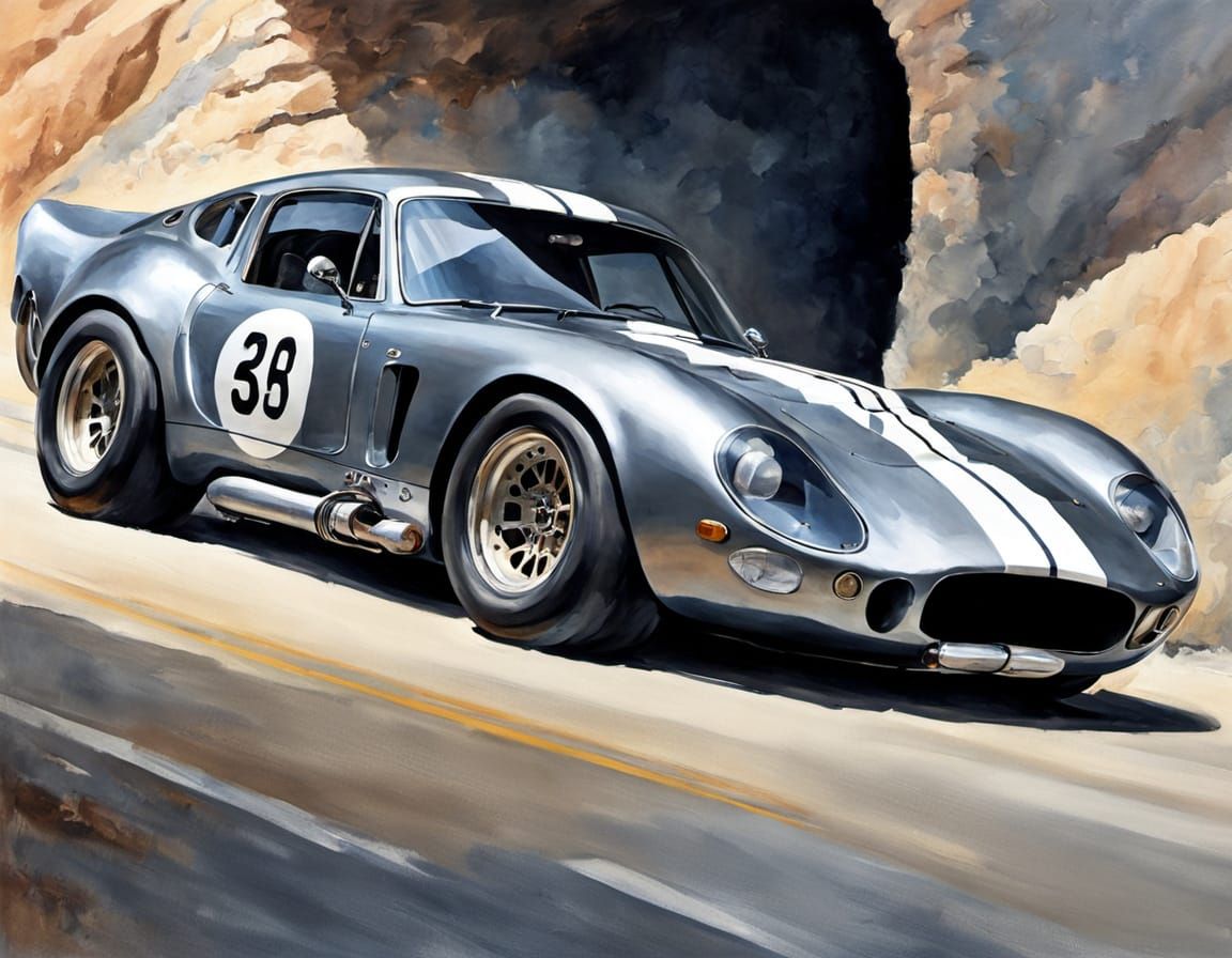Epic Gouache Masterpiece of Shelby Daytona Coupe in Tunnel