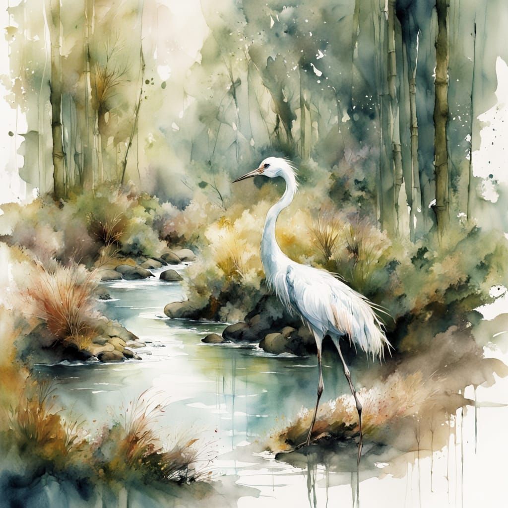 Watercolor Bamboo Grove Scene in Elegant, Dreamlike Style