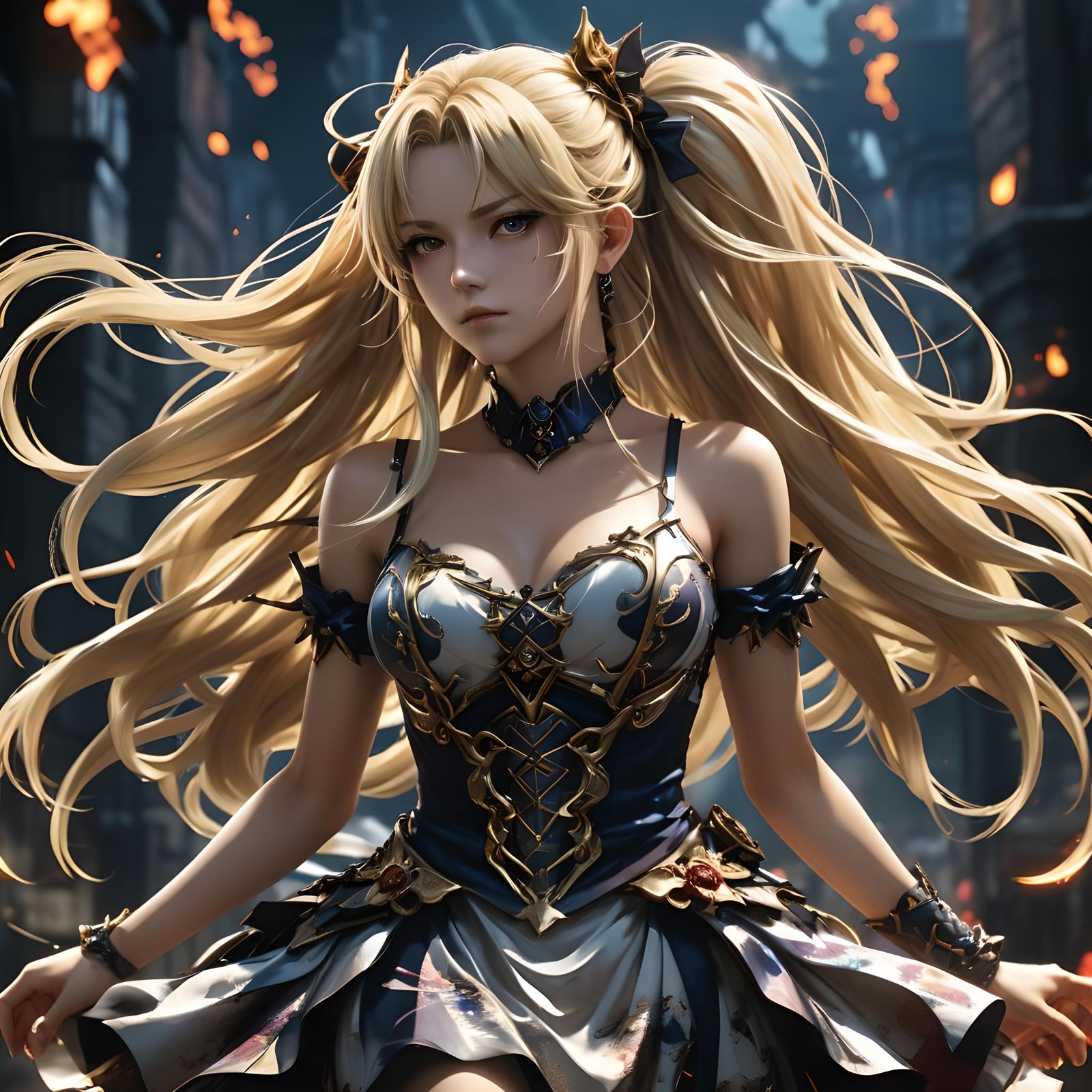 Dark Fantasy Blond Woman in Anime Style