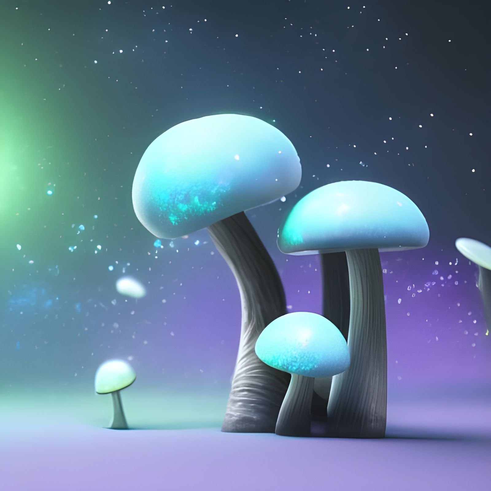 Opal Space Mushroom in Astral Forest, 3D Art
