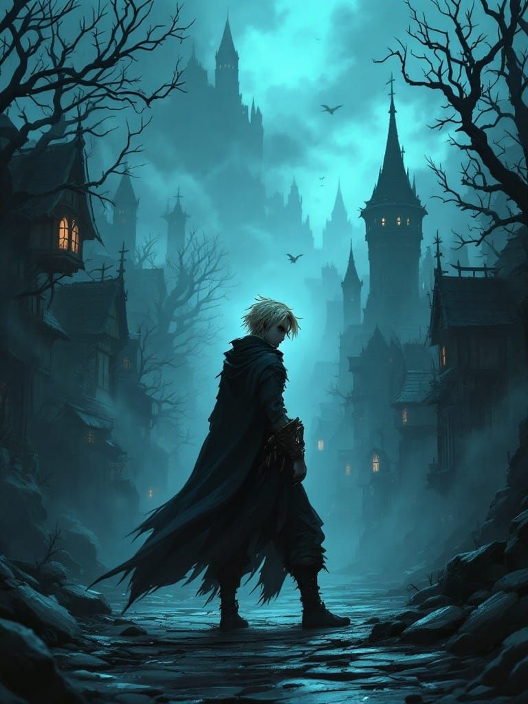 Cyberpunk Drow Pirate Boy Amidst Shadowy Barovian Mists