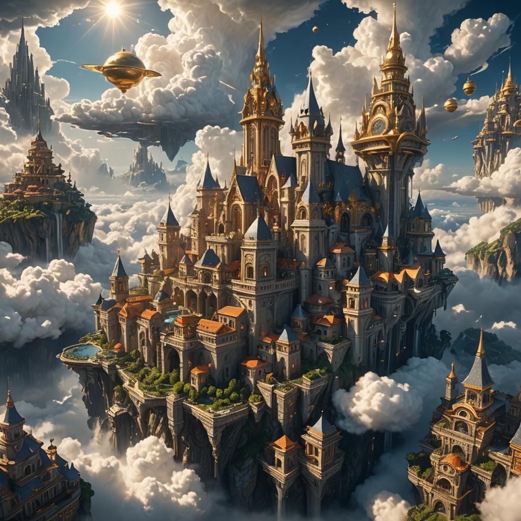 Majestic Floating City Concept Art in the Sky