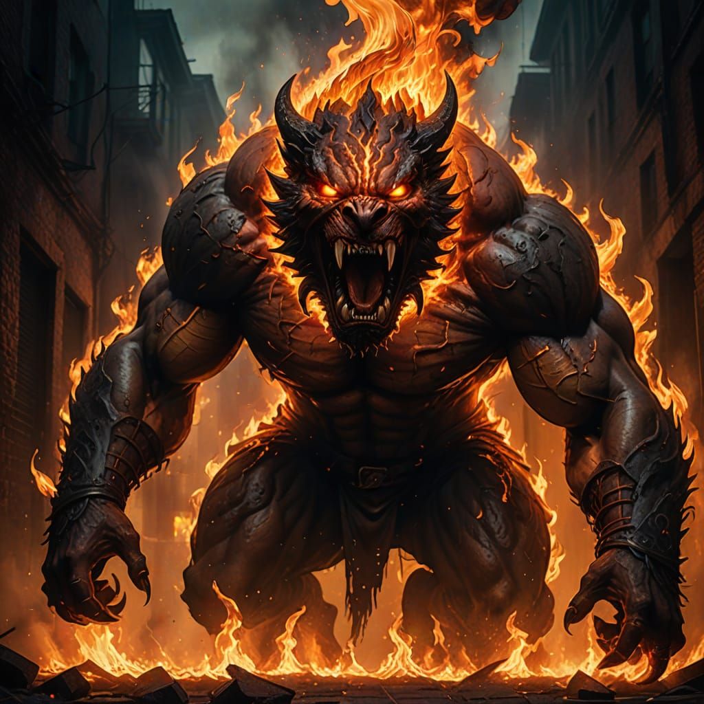 Mighty Demon Emerges from Blazing Inferno