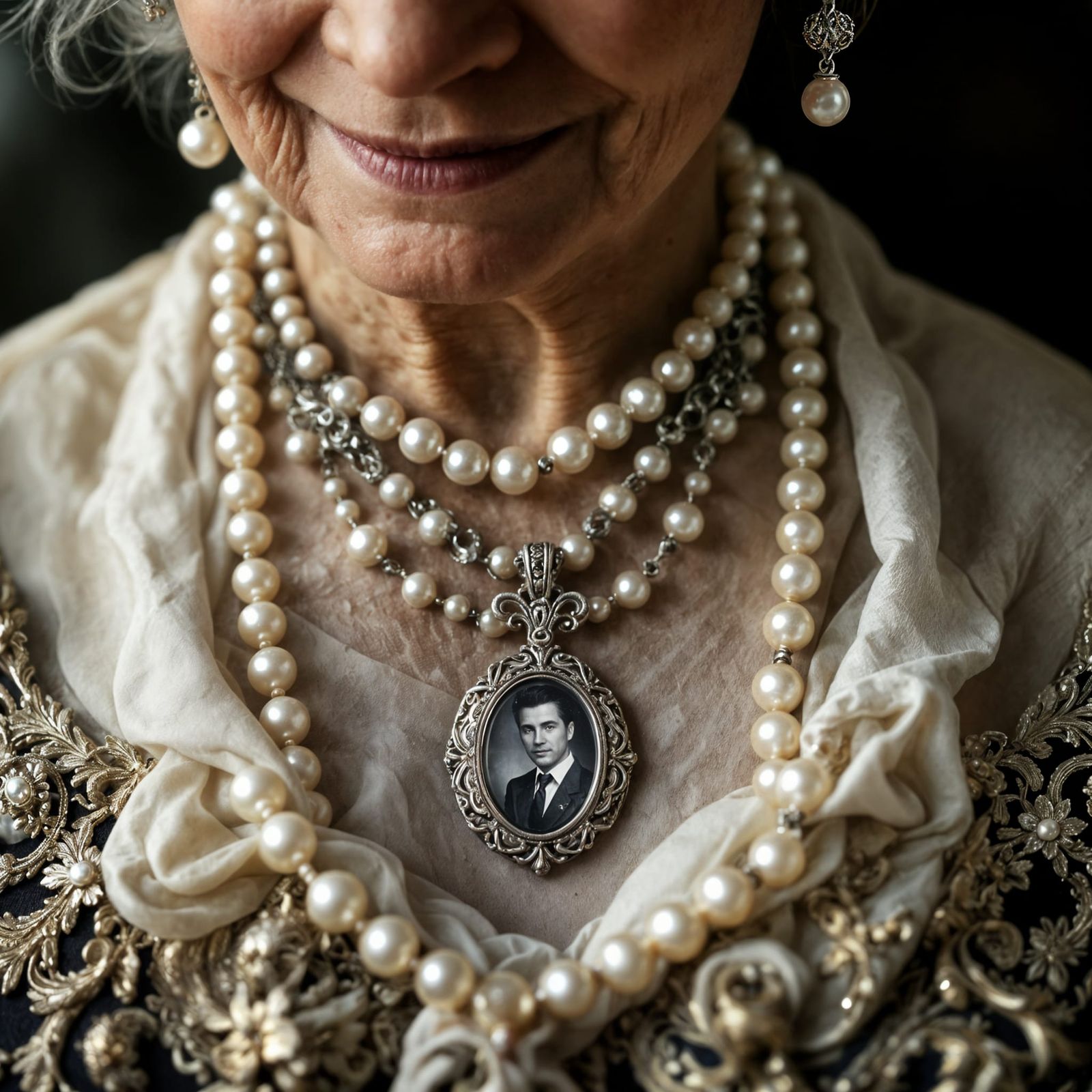 Baroque Vintage Locket with Antique Photos and Pearls