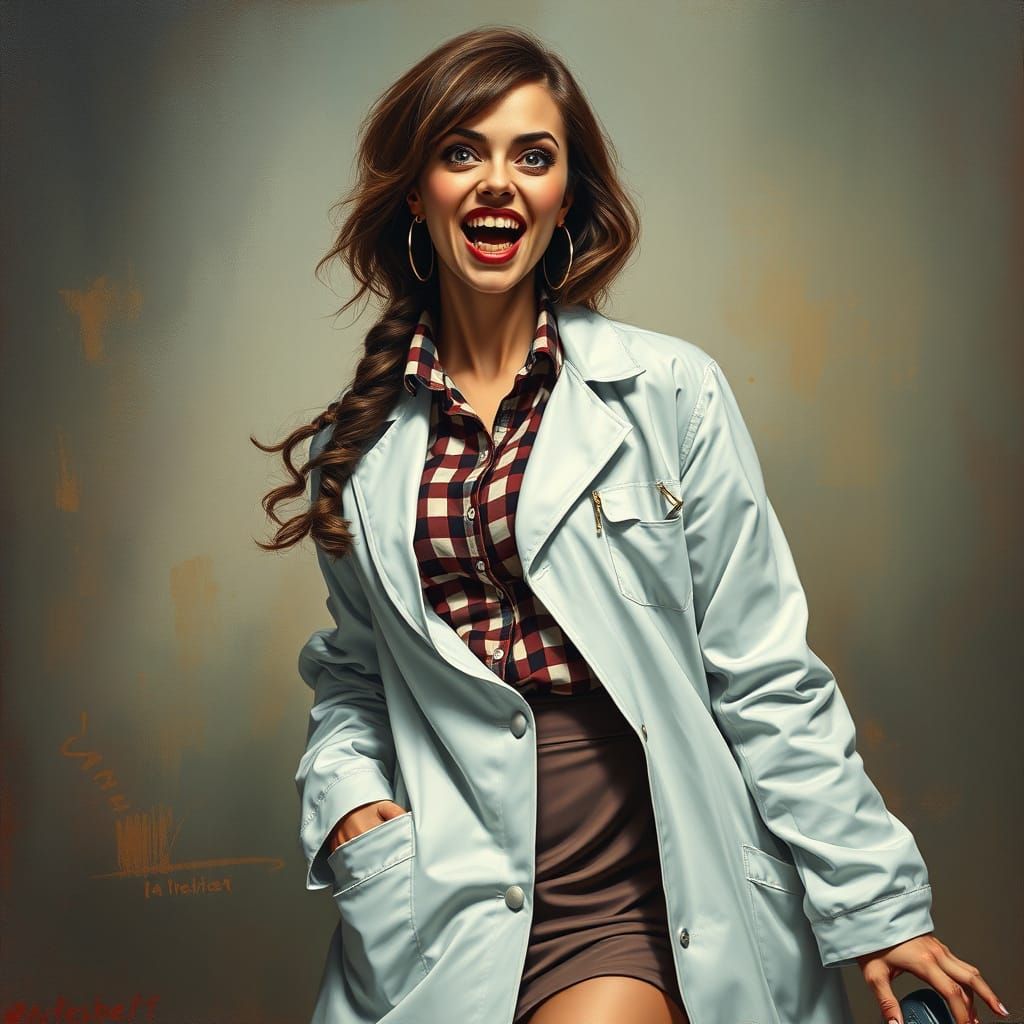 Female Dentist in Mucha-Inspired Tonalist Style