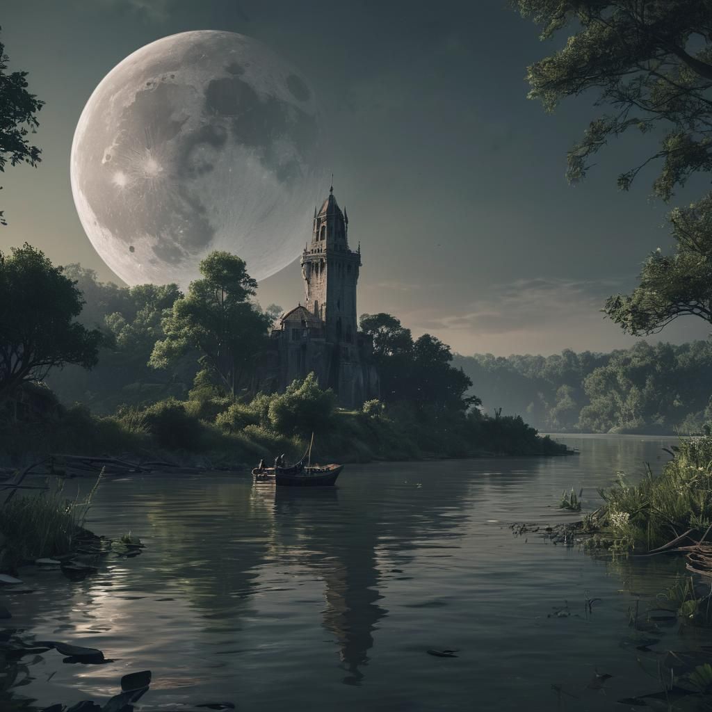 Epic 3D Masterpiece Abandoned Sorcerer's Tower Illuminated b...