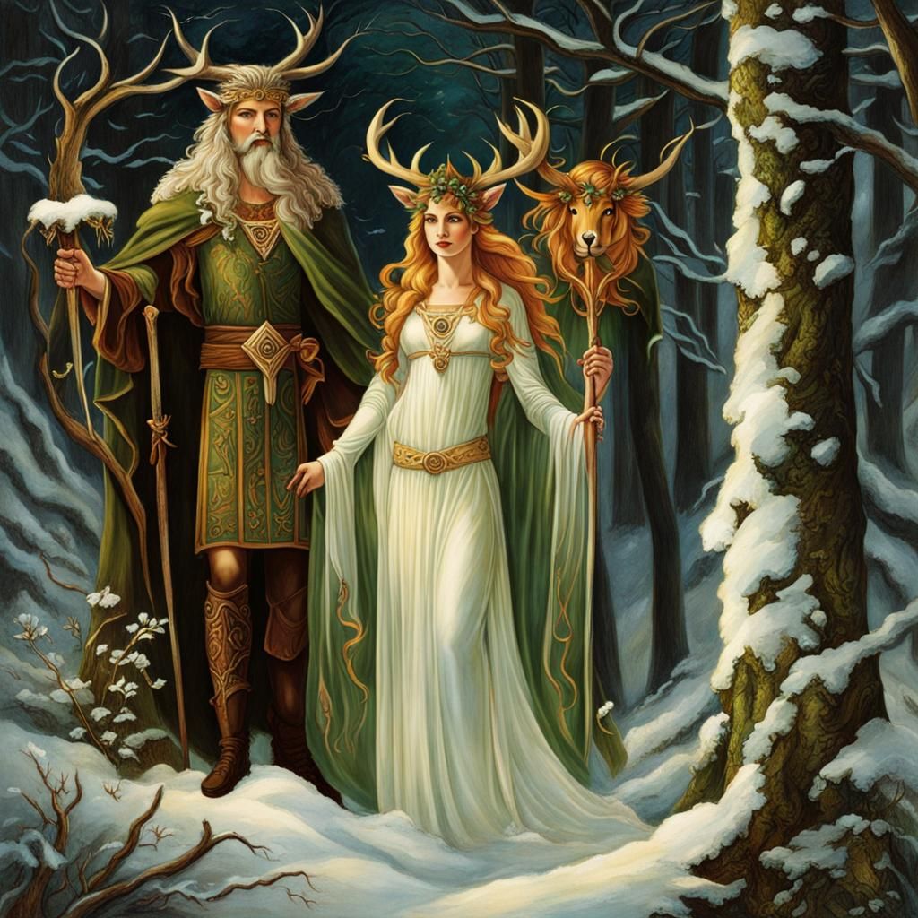 Brighid and Cernunnos in Imbolc Forest