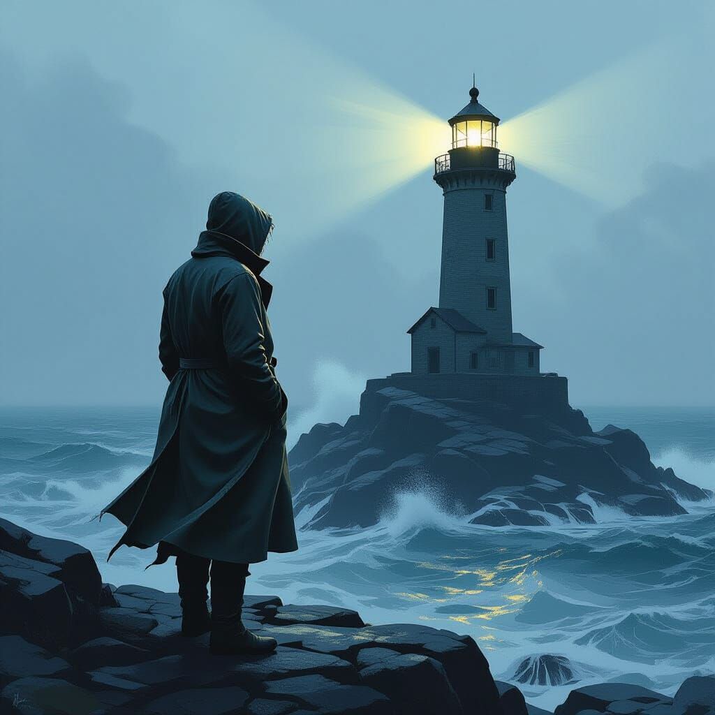 Lighthouse Keeper on Rocky Outcrop