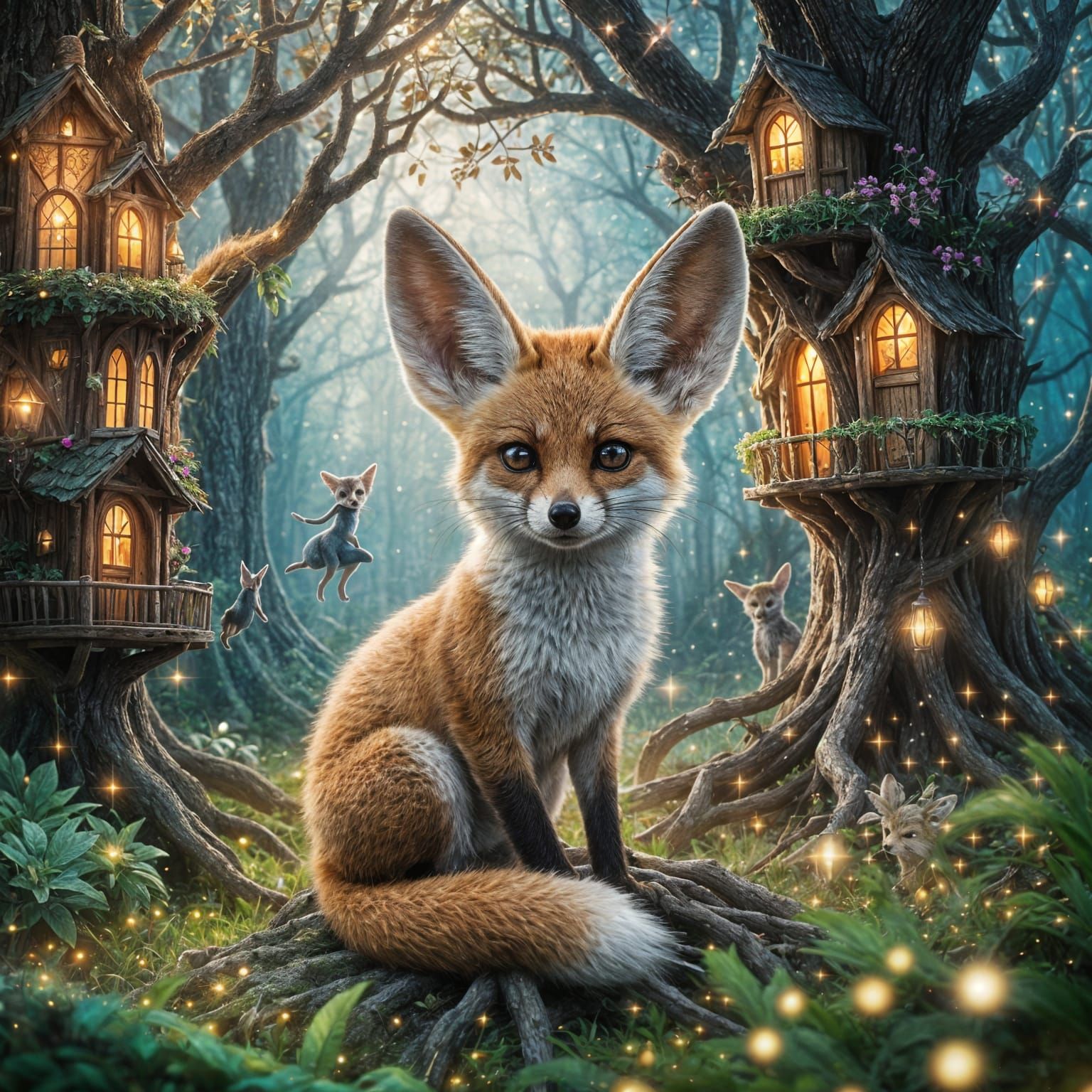 Fennec Fox in Enchanted Forest Treehouse