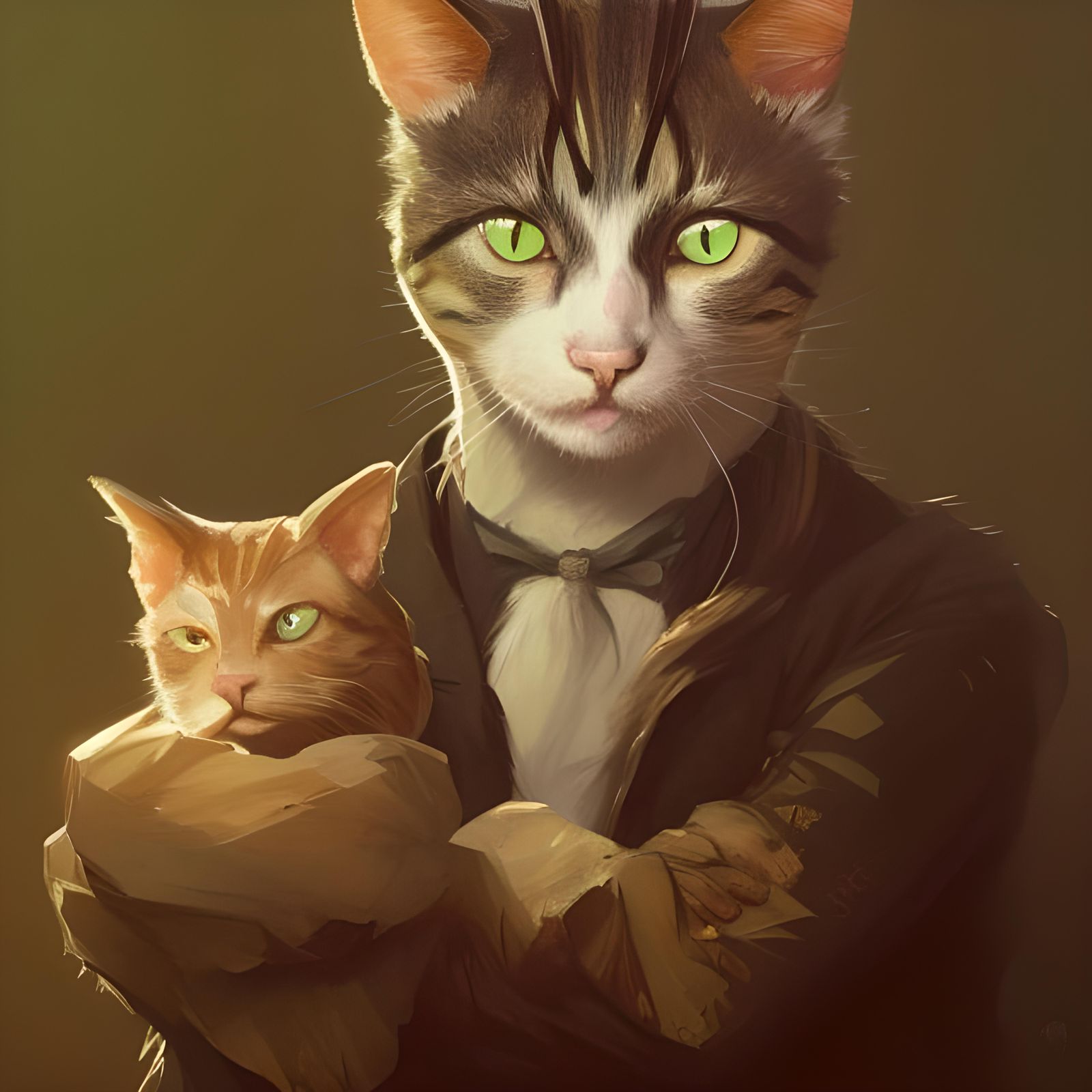 Kentucky Cat and Grass Band Portrait in Art Nouveau Style