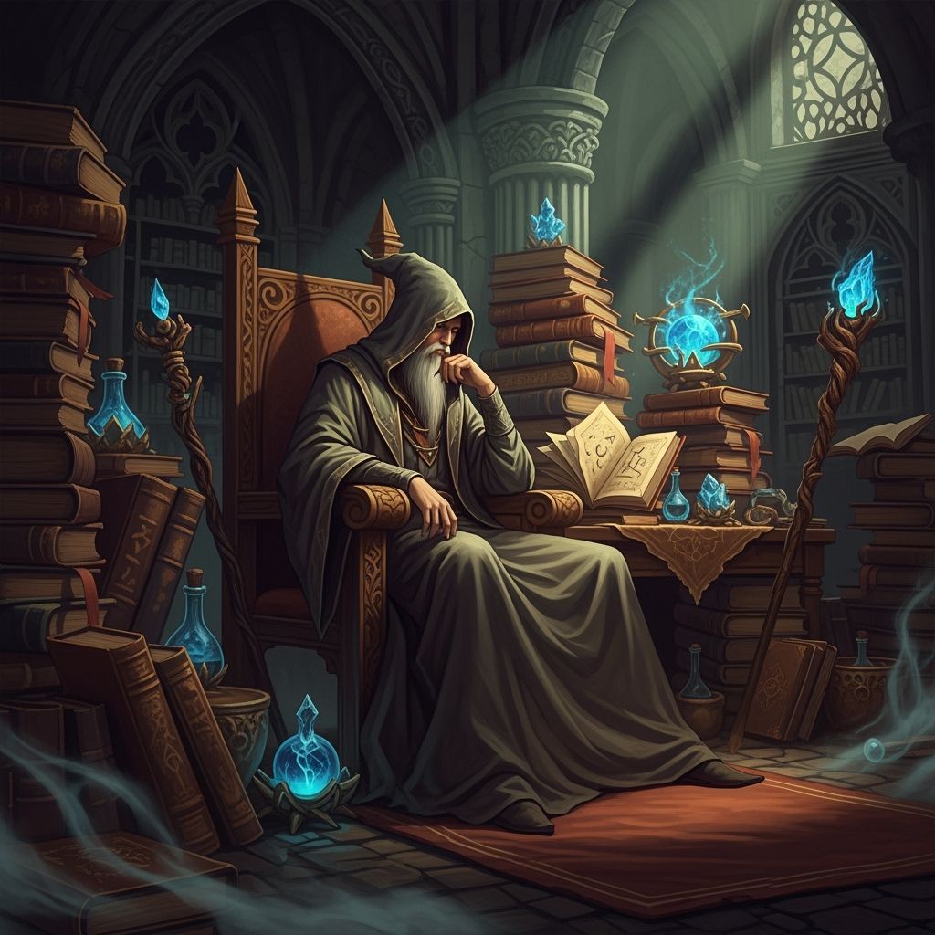 Contemplative Wizard in Dark Fantasy Art Style