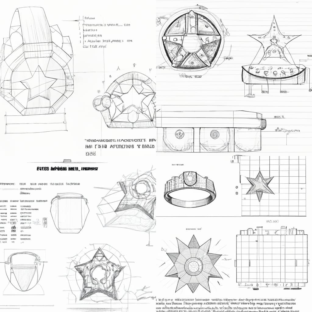 Signet Ring Design: Technical Drawing with Star