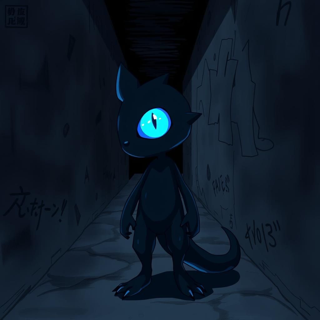 Mysterious One-Eyed Creature in Anime-Style Hallway