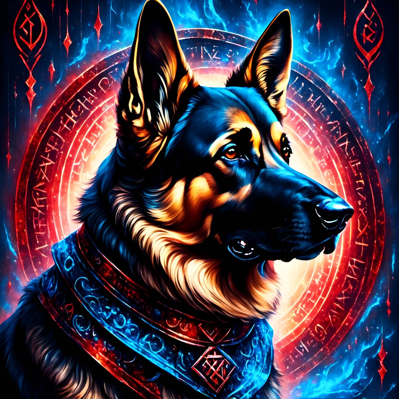 Glowing Rune German Shepherd Digital Painting