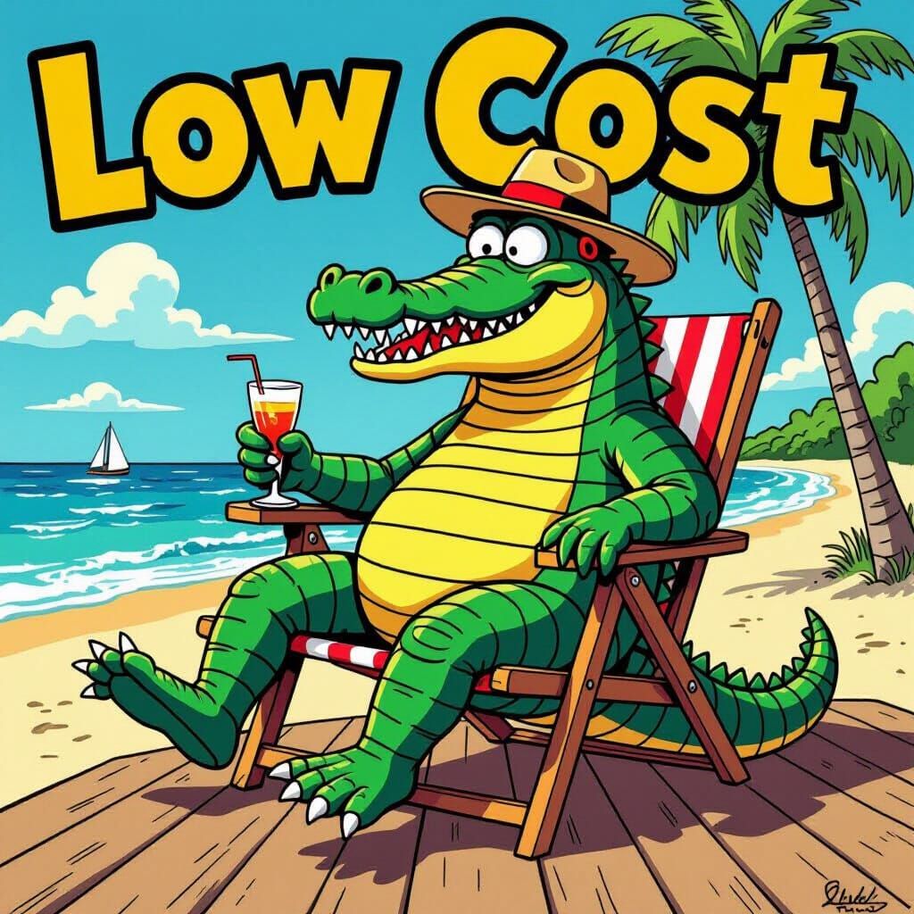 Crocodile in Deckchair T-Shirt Design in Monty Python Style