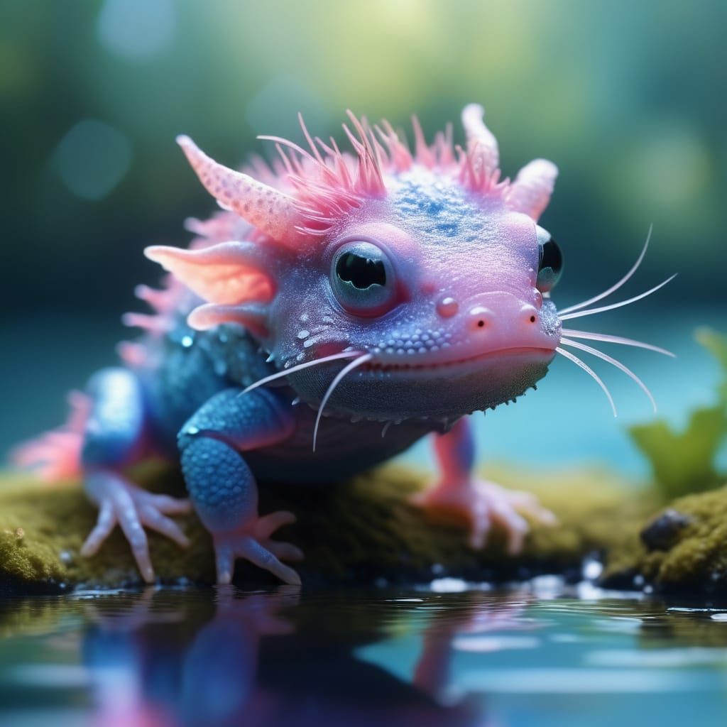 Ultra-Realistic Macro Portrait of a Tiny Axolotl