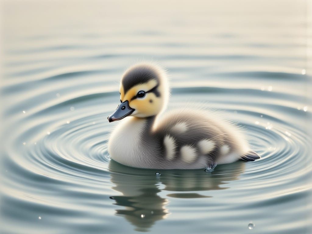 Surreal Watercolor of a Serene Baby Duckling