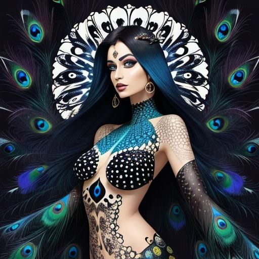 Butterfly Woman with Peacock Feathers in Abstract Art
