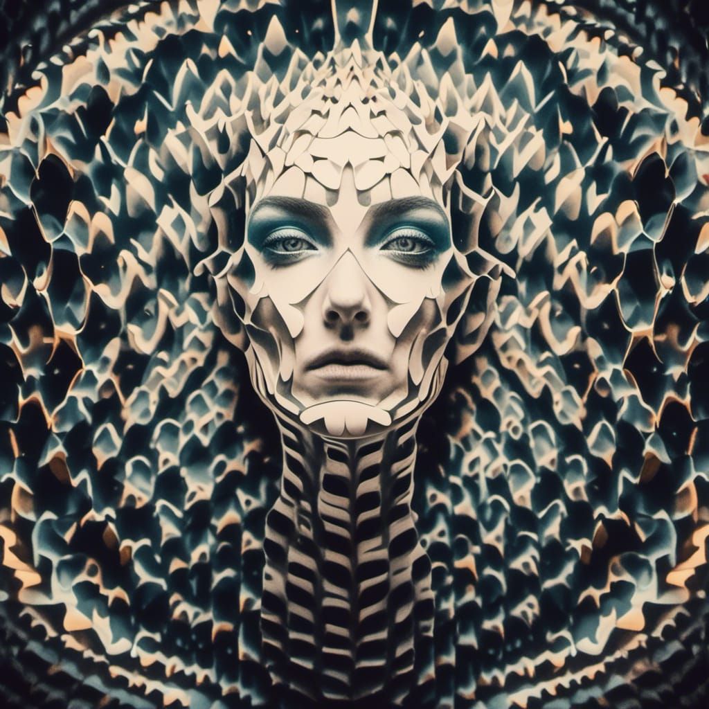 Psychedelic Alien Woman with Fractal Background