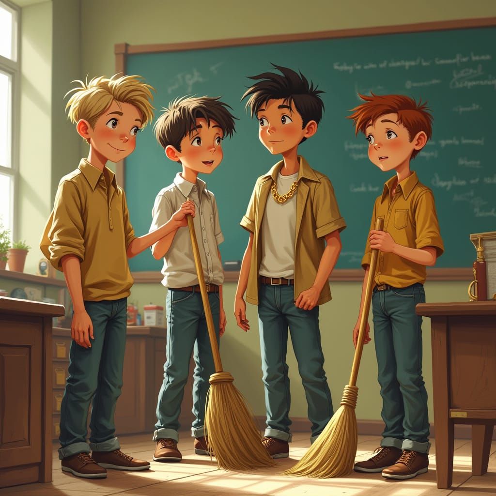 Boys Cleaning Classroom: A Nostalgic Scene